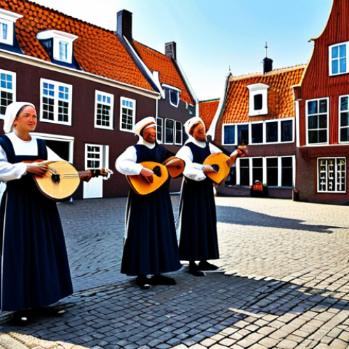 Medieval Minstrels in a Dutch Village**

"A group of minstrels performing in a bustling Dutch village square, fully clothed in modest medieval attire, playing lutes and harps, safe for work, appropriate content, family-friendly scene, perfect anatomy, correct proportions, natural pose, well-formed hands, proper finger count, natural body proportions, professional illustration, high quality, sunny day, traditional Dutch architecture in the background."

**