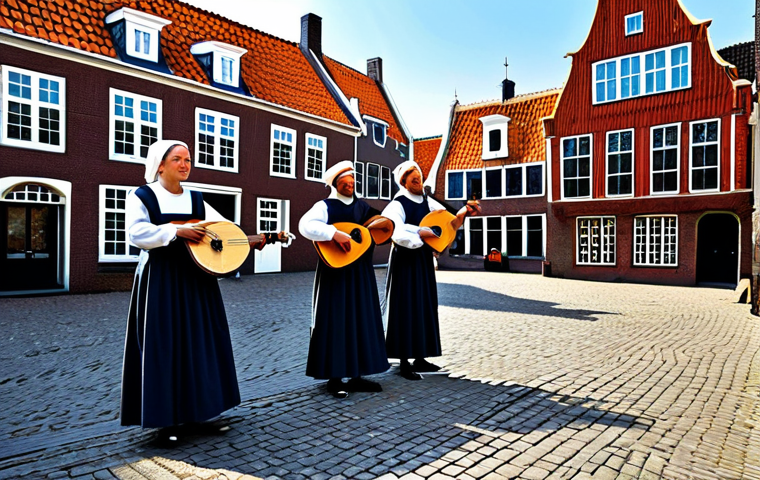 Medieval Minstrels in a Dutch Village**
"A group of minstrels performing in a bustling Dutch village square, fully clothed in modest medieval attire, playing lutes and harps, safe for work, appropriate content, family-friendly scene, perfect anatomy, correct proportions, natural pose, well-formed hands, proper finger count, natural body proportions, professional illustration, high quality, sunny day, traditional Dutch architecture in the background."
**