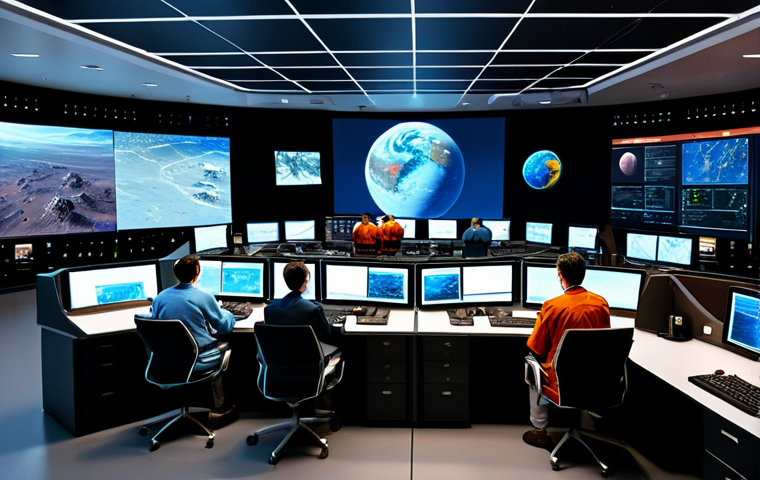 Mars Exploration**

"A group of diverse scientists and engineers in fully clothed, professional attire, working in a mission control center overlooking a large screen displaying a realistic rendering of the Martian surface.  The control center is modern and brightly lit, with numerous monitors and data displays.  Safe for work, appropriate content, perfect anatomy, natural proportions, professional, family-friendly, high-resolution, detailed, vibrant colors. "

**
